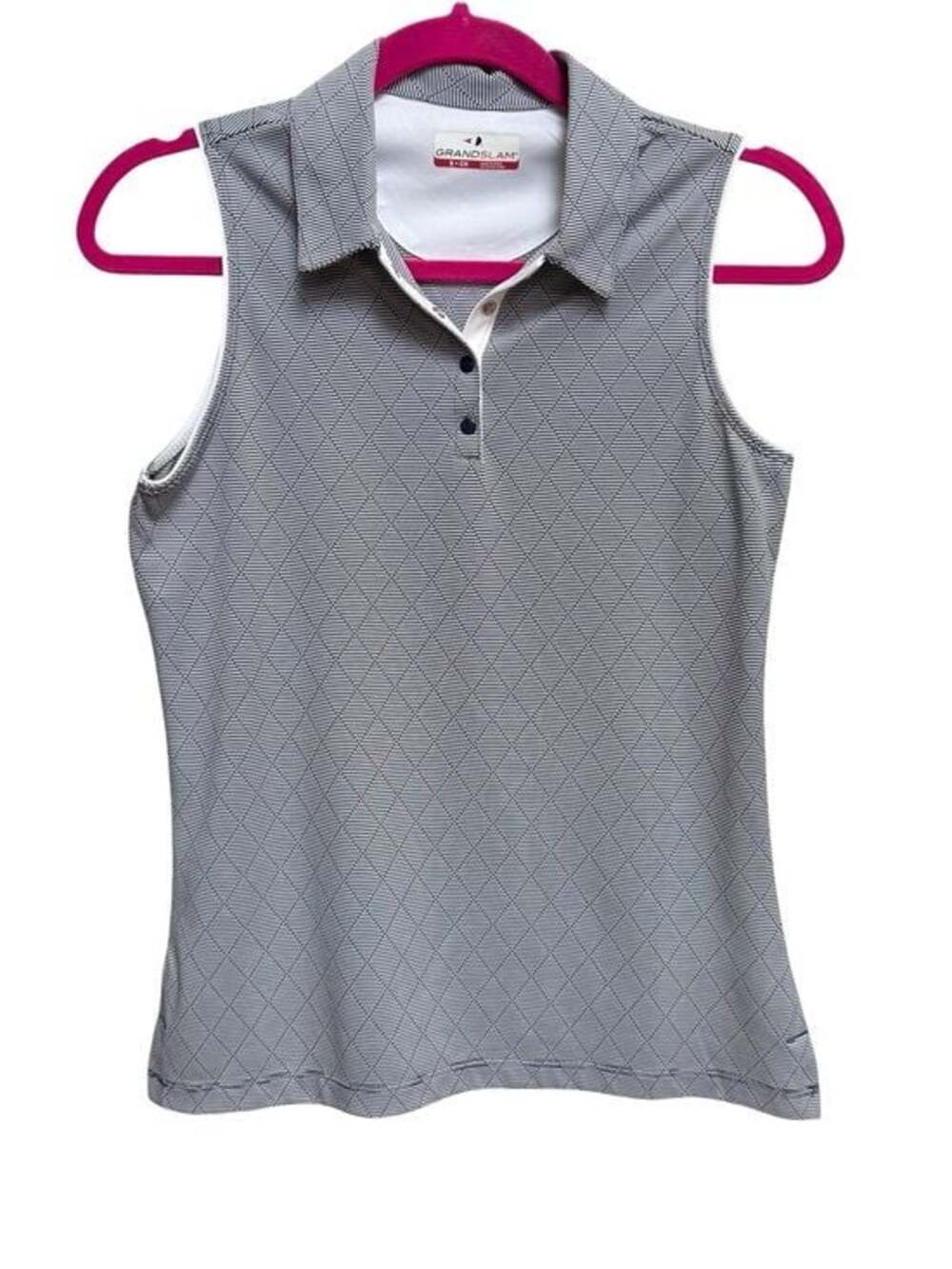 Grand Slam Women's Sleeveless Polo Tank - Gray with Diamond Print Size S